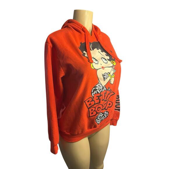 Women M Betty Boop Red Hooded Pullover Sweatshirt Graphic Retro - Picture 1 of 6